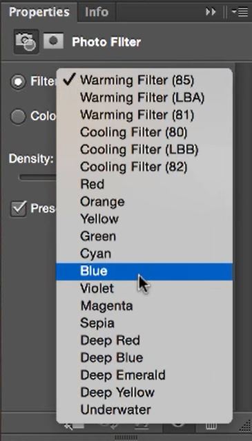 filter colour selection