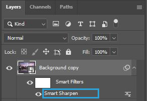 smart object, smart sharpen filter