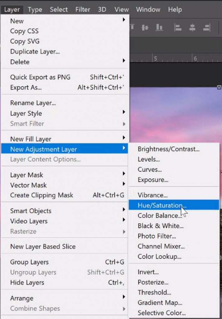 create a hue/saturation adjustment layer